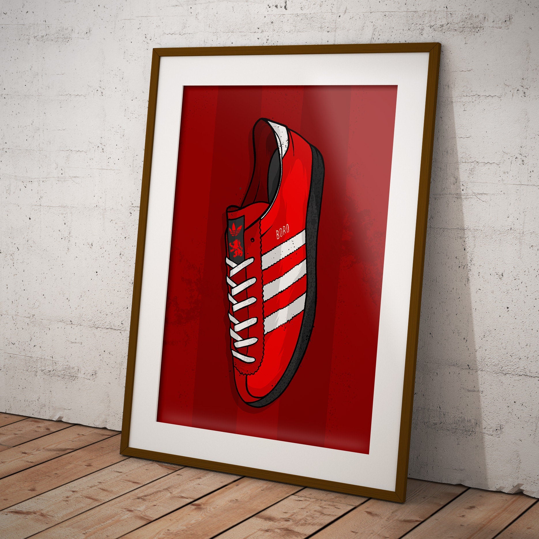 Adidas Boro Trainer, Football illustration Print, Cool Boro Gift, Middlesbrough Football Club, Casual Terrace Style