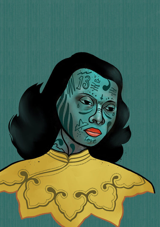 Tattooed Tretchnikoff 'Green Lady', Kitsch Print, Kitsch wall art, cool print, retro art, Vintage, updated classic