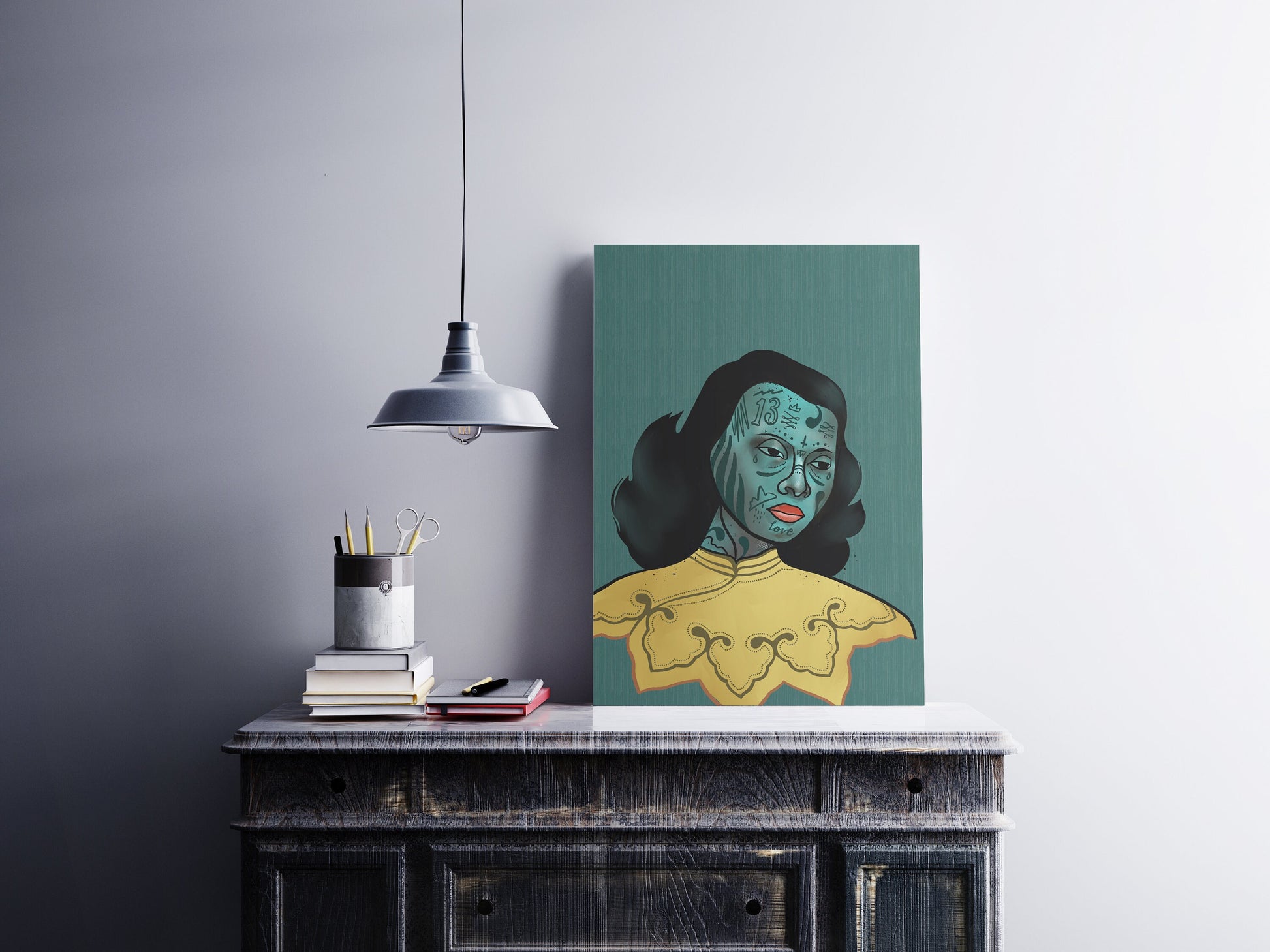 Tattooed Tretchnikoff 'Green Lady', Kitsch Print, Kitsch wall art, cool print, retro art, Vintage, updated classic