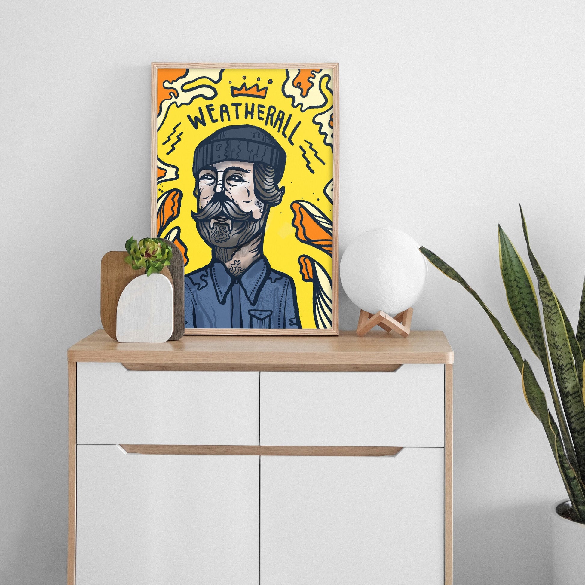 Illustrated portrait of Andrew Weatherall, legendary DJ and remixer