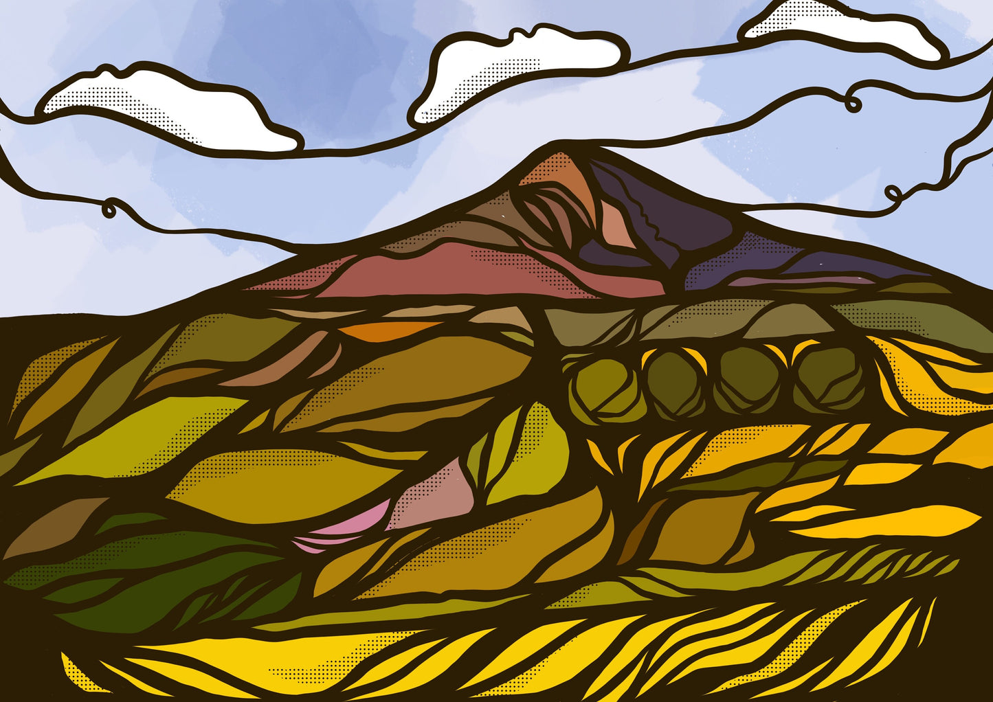 Roseberry Topping, Illustration Print, Cool Teesside gift, Teesside, Mini Matterhorn, Boro, Newton under Roseberry, North Yorkshire Art,