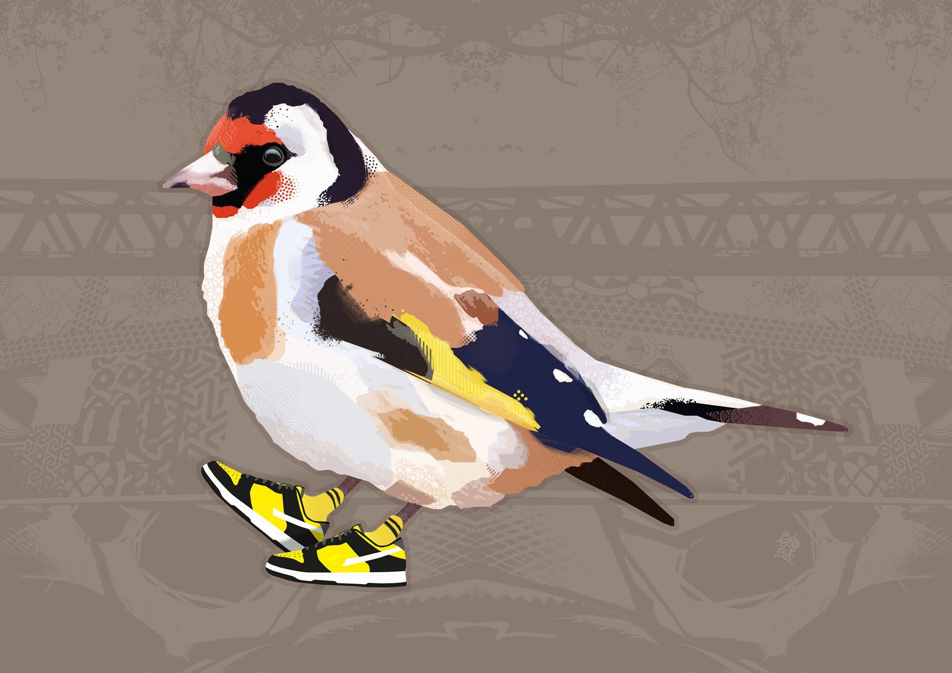 Goldfinch Print, Cool Bird Print, Cool British Birds, Funky bird art, British Bird Poster, Cool Wall Art