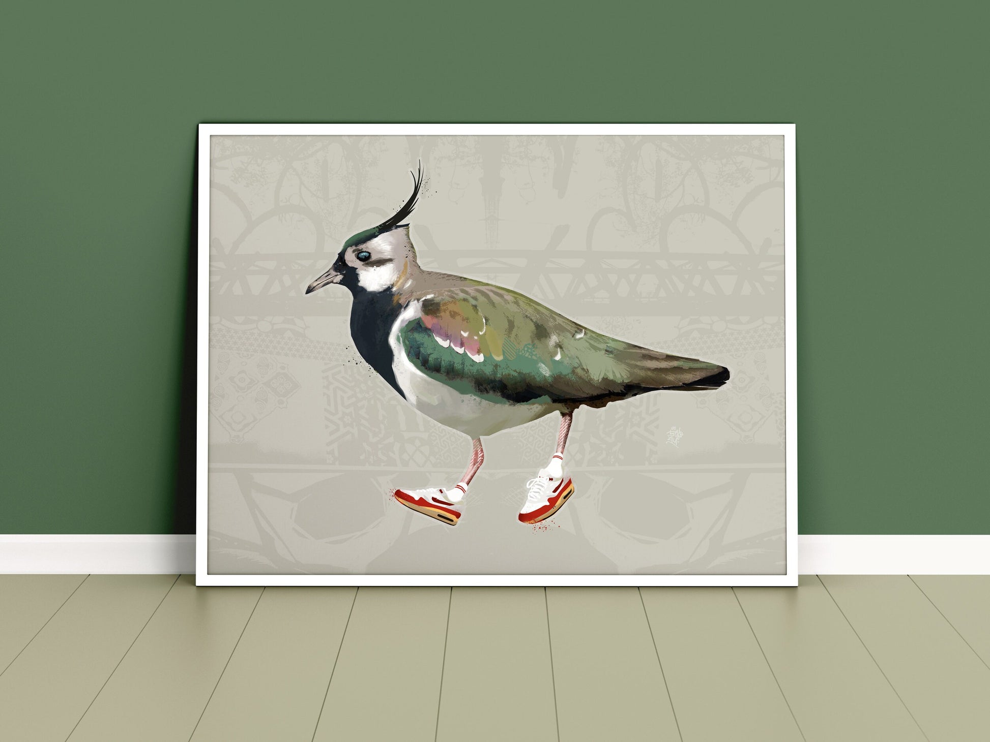 Lapwing in Nike Air Max 1 sneakers stone grey A3 print