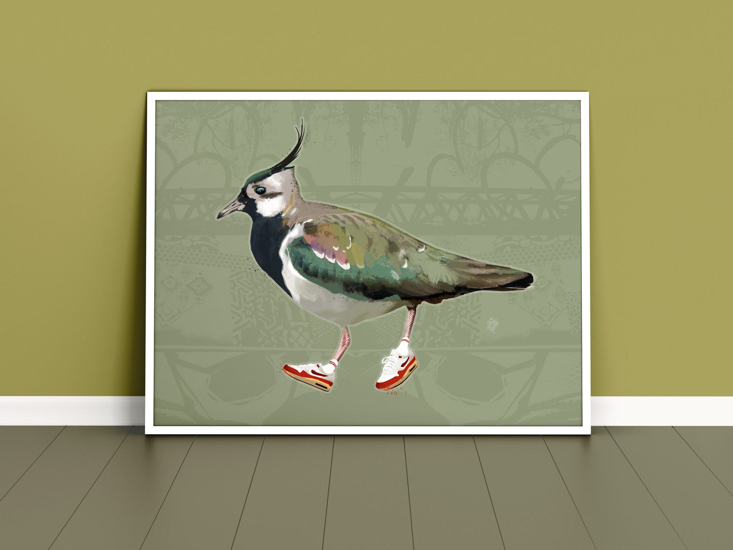 Lapwing in Nike Air Max 1 sneakers pale green A3 print