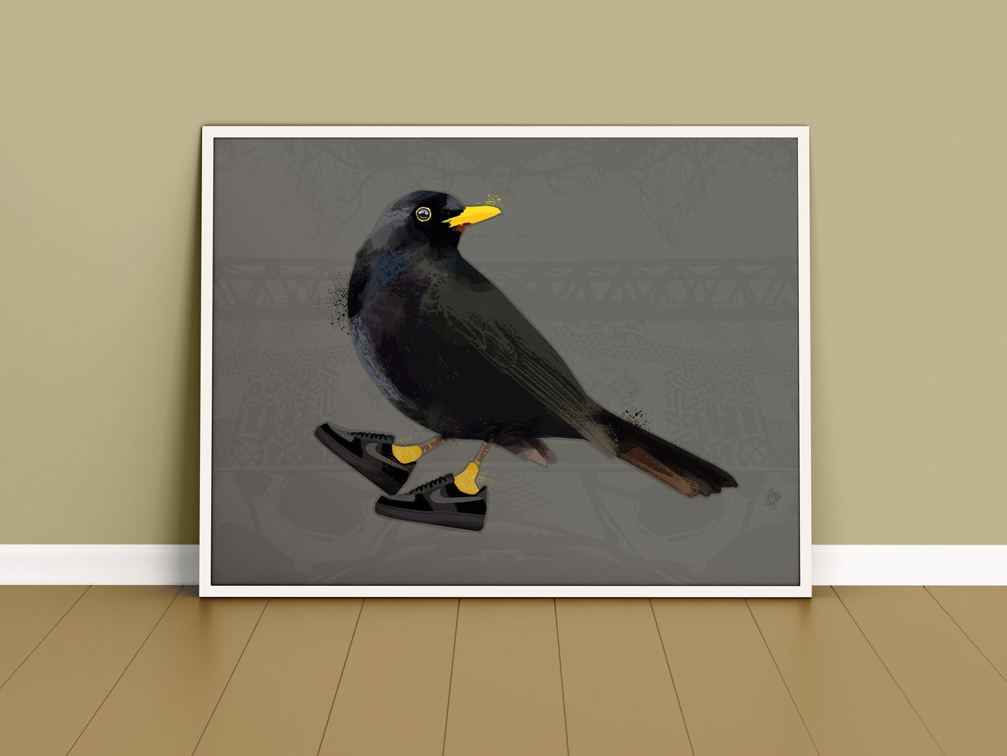 A3 Blackbird Print, British Birds, Bird Print, Bird illustration, Bird Poster, Bird Art, Ornithology, Sneakers Print, wall art, Trainers Art