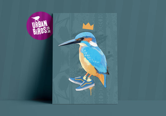 Kingfisher Print, Rare British Birds, Quirky Bird Print, Cool Bird illustration, Bird Poster, Ornithology, Cool Sneakers, Bird Watching