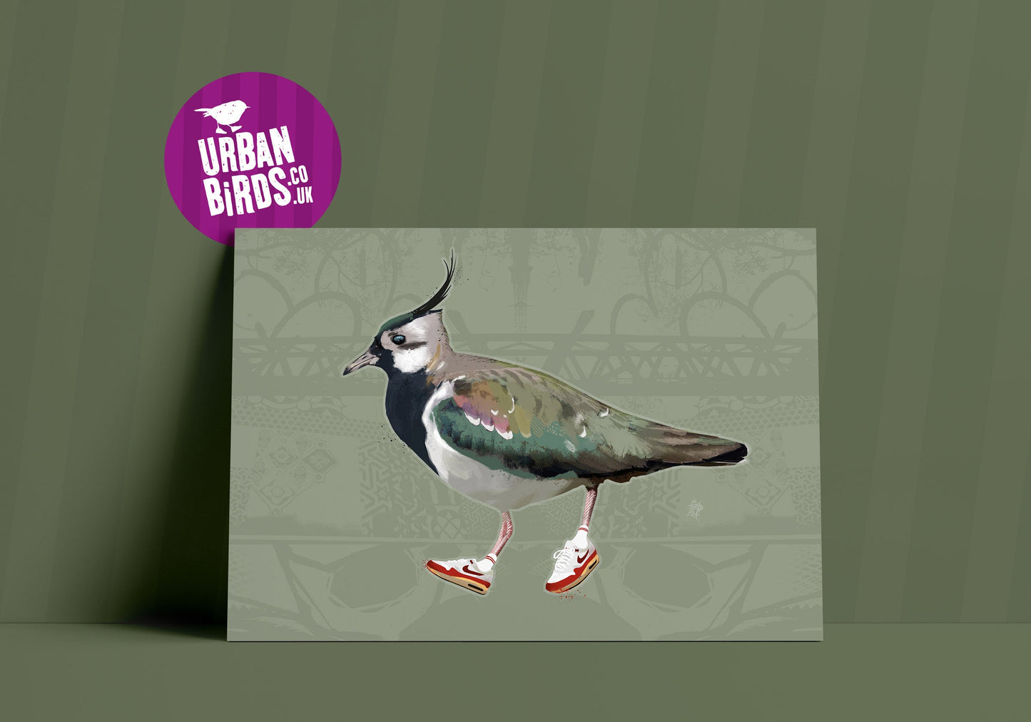 Lapwing in Nike Air Max 1 sneakers pale green A3 print