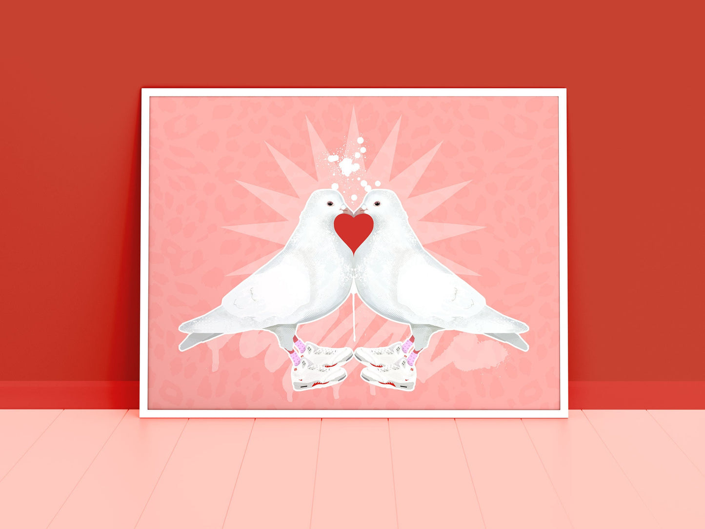 Framed Love Doves Valentine's edition print displayed on a wall