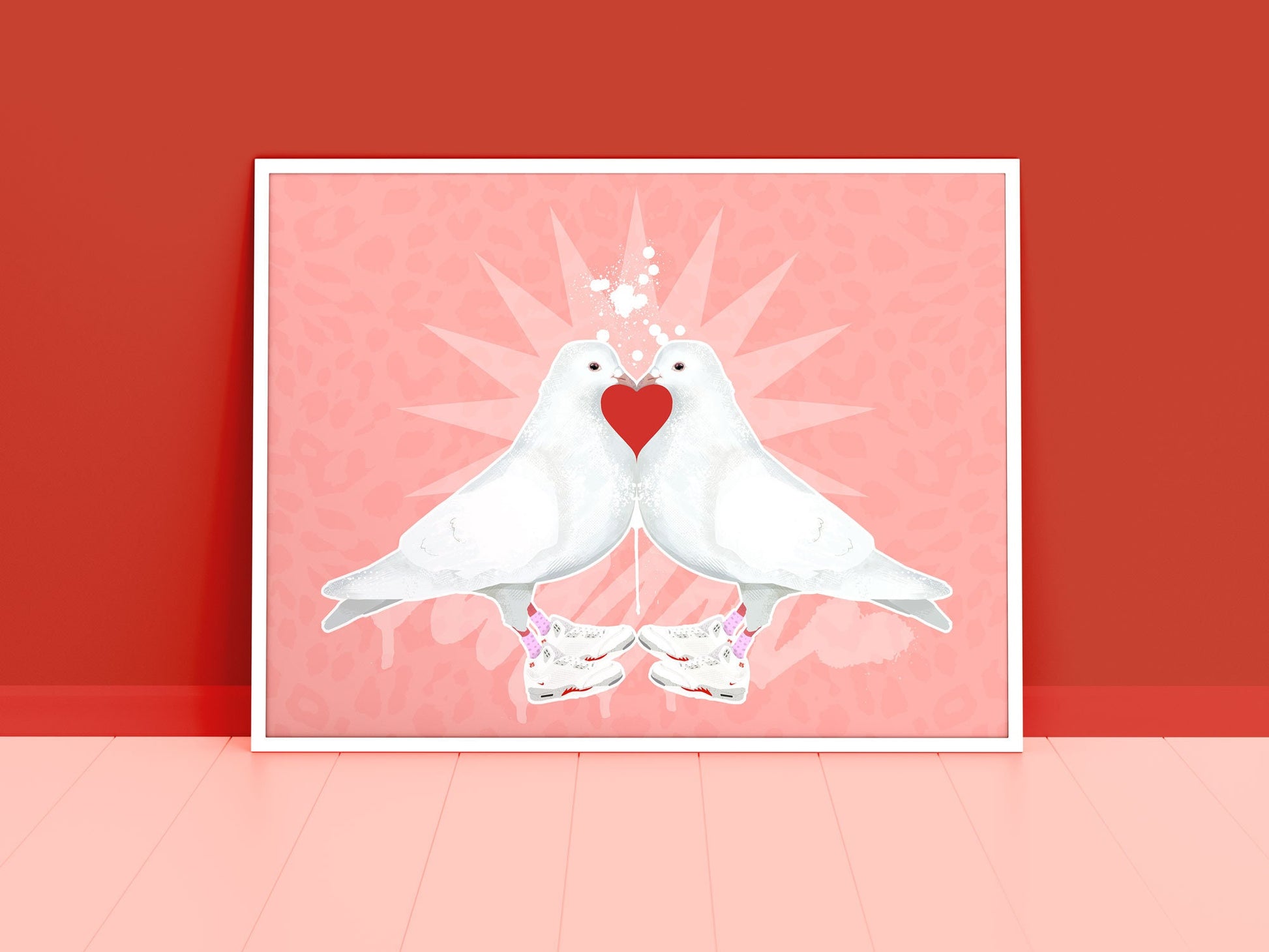 Framed Love Doves Valentine's edition print displayed on a wall