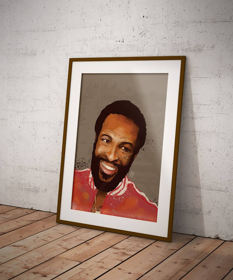 Marvin Gaye Illustration, soul music, a3, black soul legend, motown, music art print, soul singer, vintage music icon, for him, for her