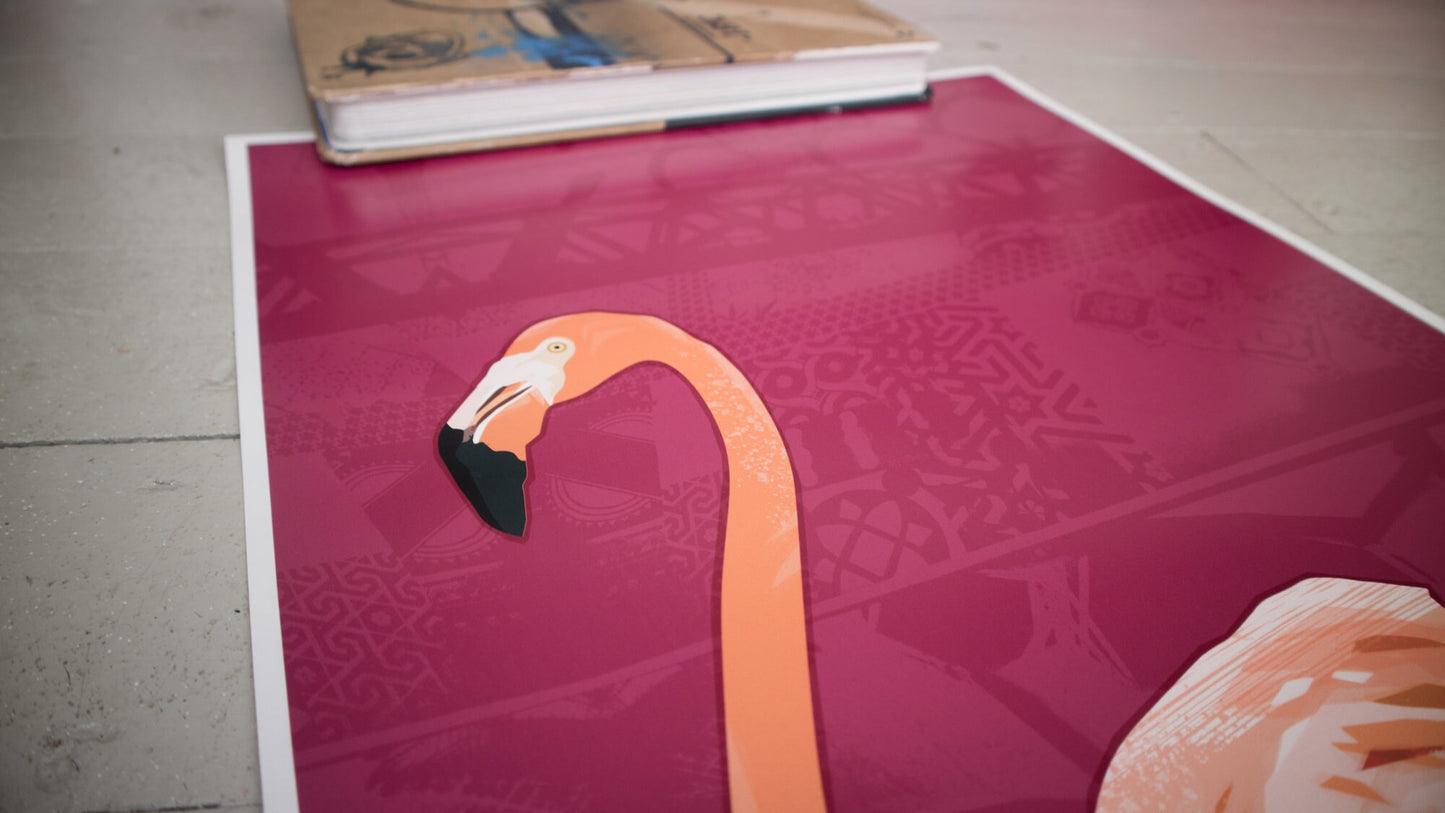 Tropical Flamingo Print, Exotic Bird Print, Exotic Bird illustration, Exotic Bird Poster, Bird Watcher Gift, Stylish Home Gift