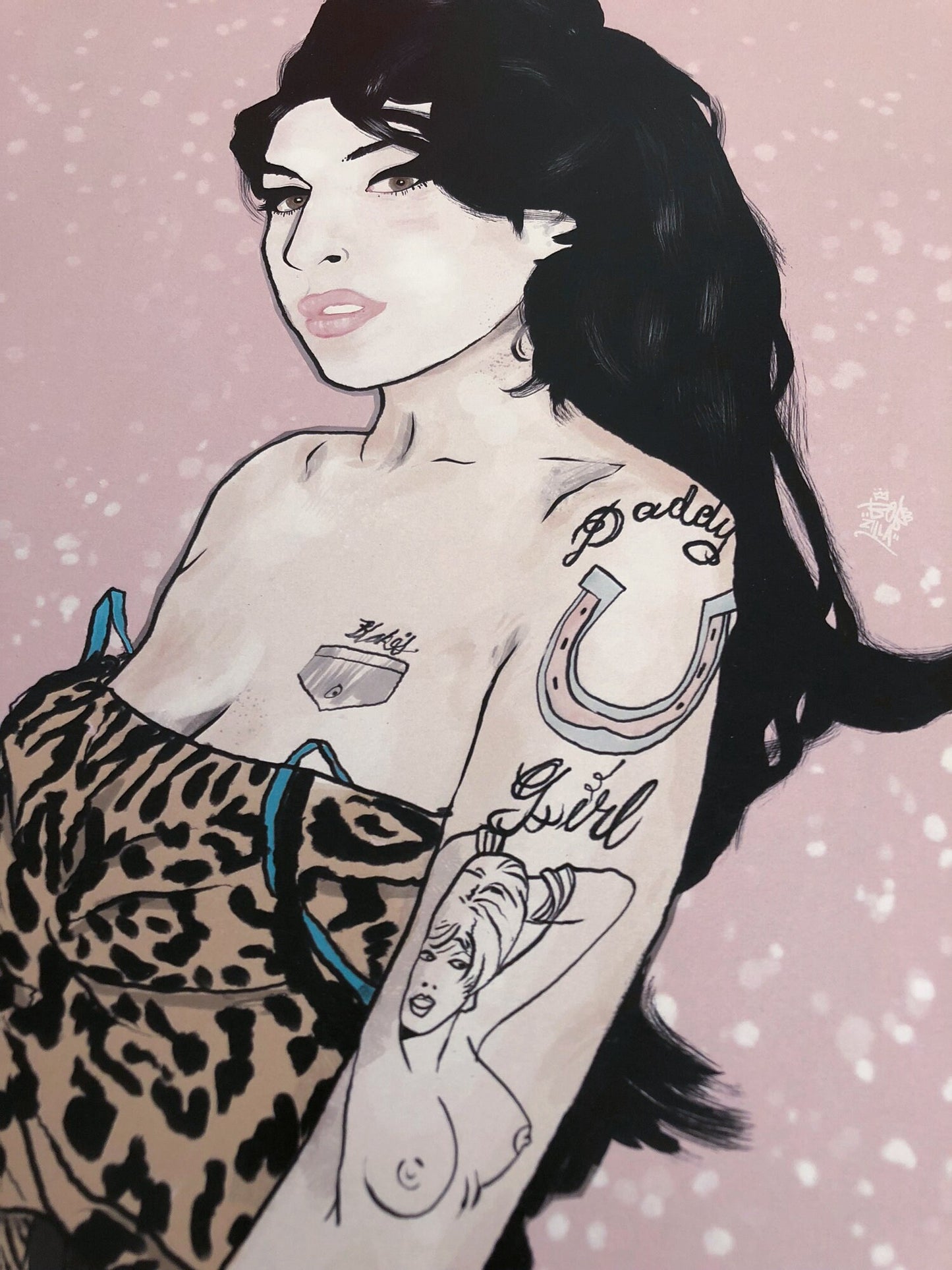 Amy Winehouse print, Illustration, soul singer, camden, icon, cool wall art, amy winehouse poster, Pink print, Amy leopard print, amy