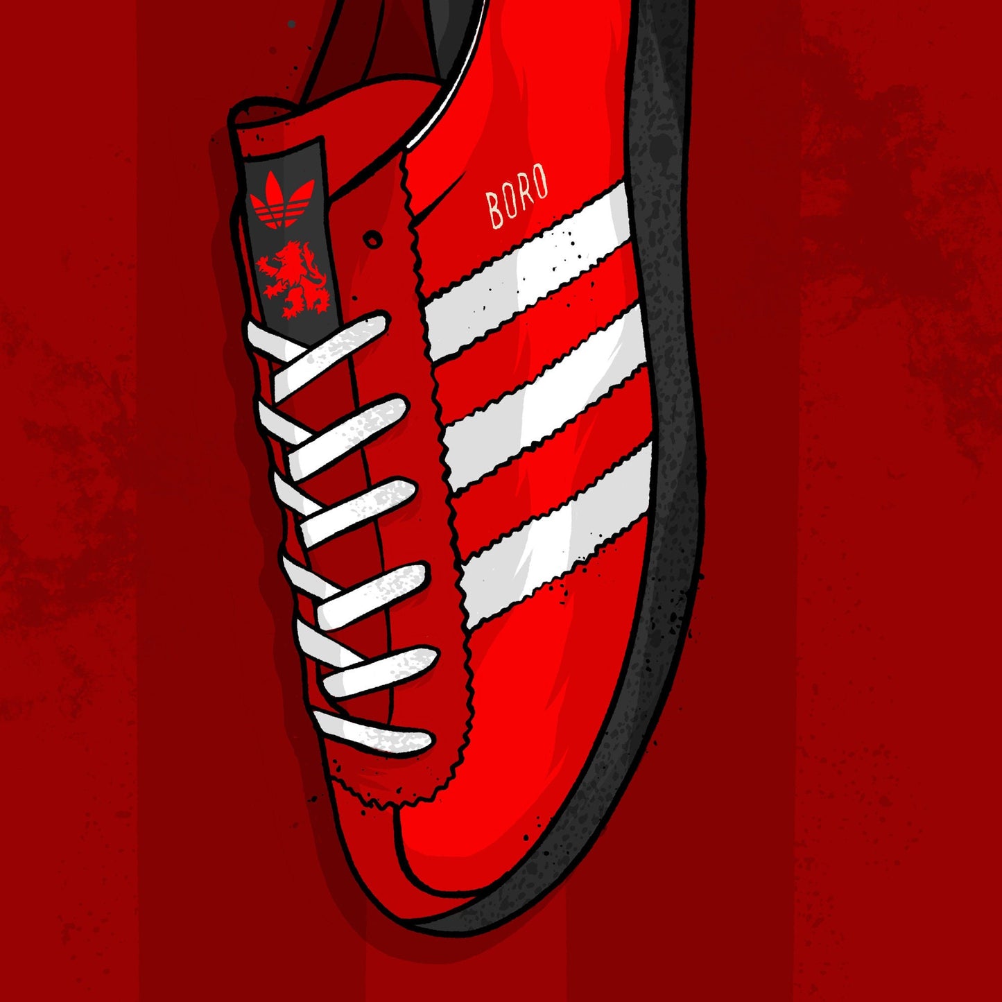 Adidas Boro Trainer, Football illustration Print, Cool Boro Gift, Middlesbrough Football Club, Casual Terrace Style
