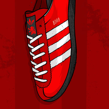 Adidas Boro Trainer, Football illustration Print, Cool Boro Gift, Middlesbrough Football Club, Casual Terrace Style