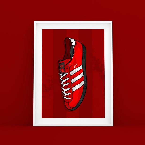 Adidas Boro Trainer, Football illustration Print, Cool Boro Gift, Middlesbrough Football Club, Casual Terrace Style
