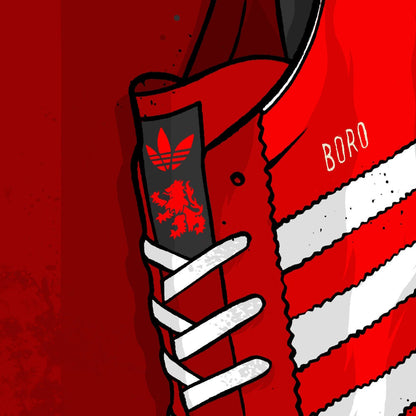 Adidas Boro Trainer, Football illustration Print, Cool Boro Gift, Middlesbrough Football Club, Casual Terrace Style