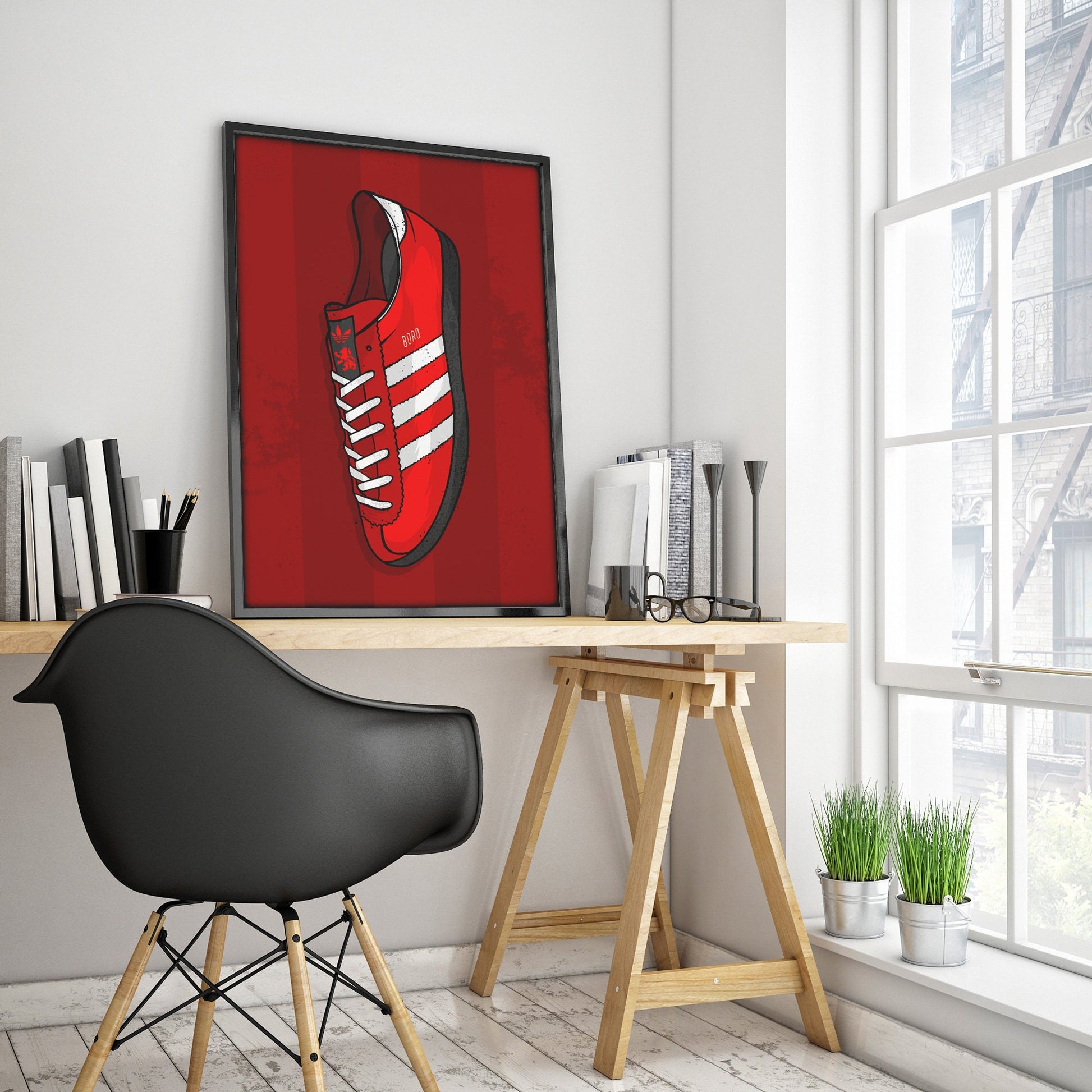 Adidas Boro Trainer, Football illustration Print, Cool Boro Gift, Middlesbrough Football Club, Casual Terrace Style