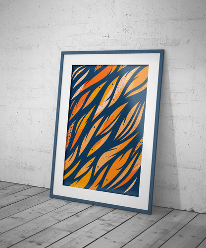 Swimming Goldfish print, interiors artwork, orange artwork, cool surface pattern, cool home art, vibrant wall art, colourful interior art