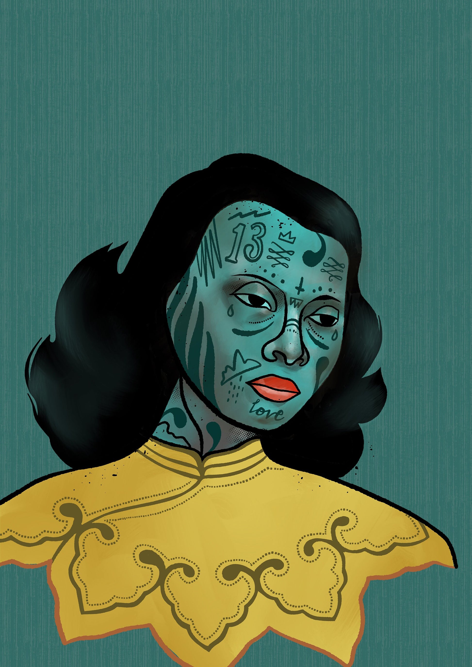 Tattooed Tretchnikoff 'Green Lady', Kitsch Print, Kitsch wall art, cool print, retro art, Vintage, updated classic