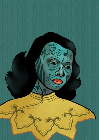 Tattooed Tretchnikoff 'Green Lady', Kitsch Print, Kitsch wall art, cool print, retro art, Vintage, updated classic