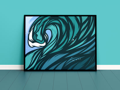 Enter The Barrel - A3 illustration print - Cool surfer, Cool surf print, Surfer print, Dad gift, Surf, Sea, Wave, Surfer, Surfing, Coast