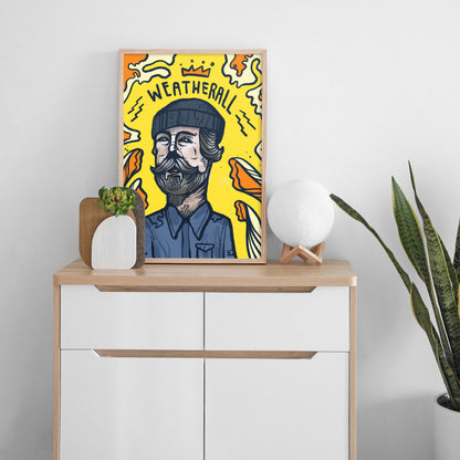 Illustrated portrait of Andrew Weatherall, legendary DJ and remixer