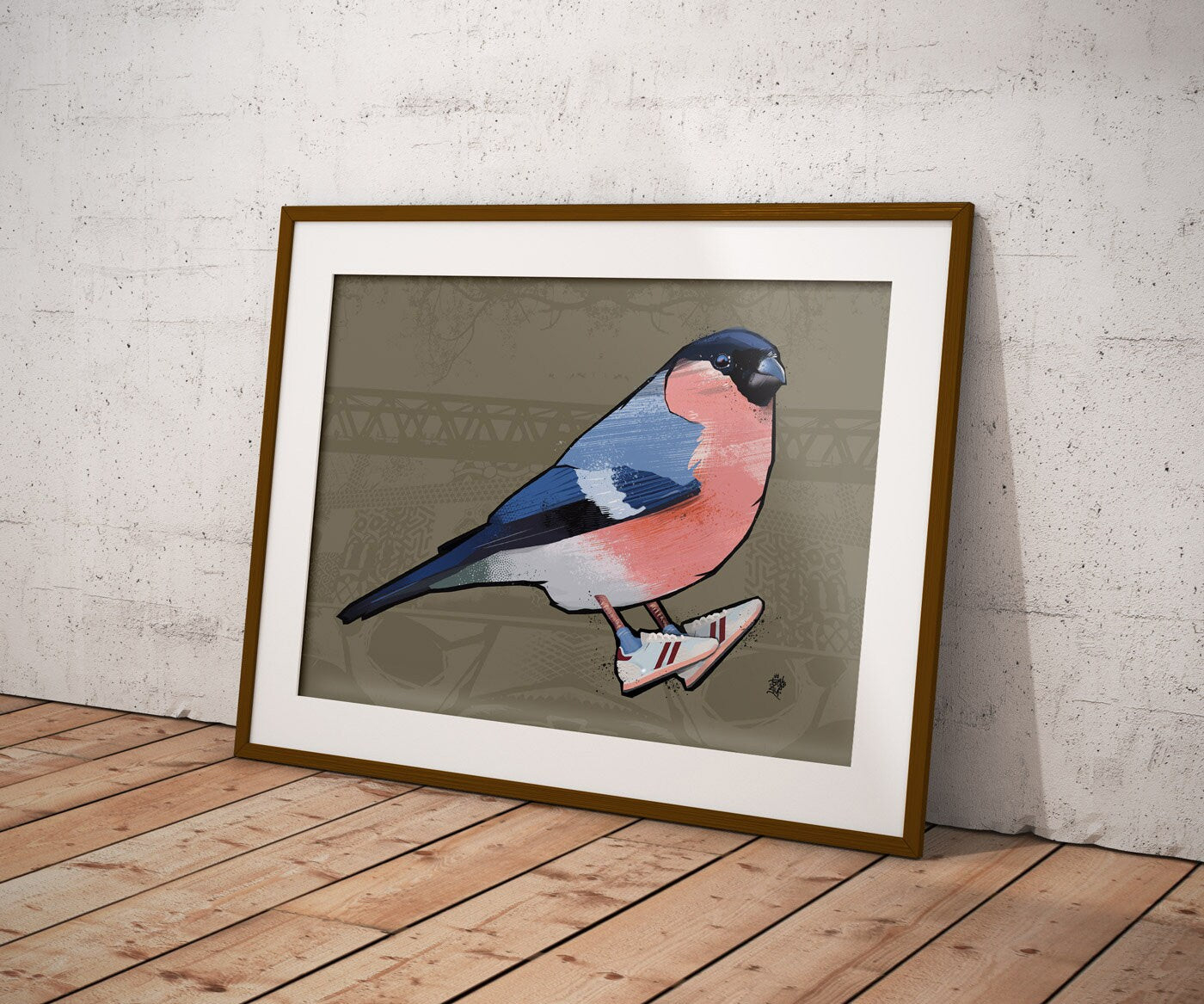 A3 Bullfinch Print, British Birds, Bird Print, Bird illustration, Bird Poster, Bird Art, Ornithology, Sneakers, Trainers, gifts for him