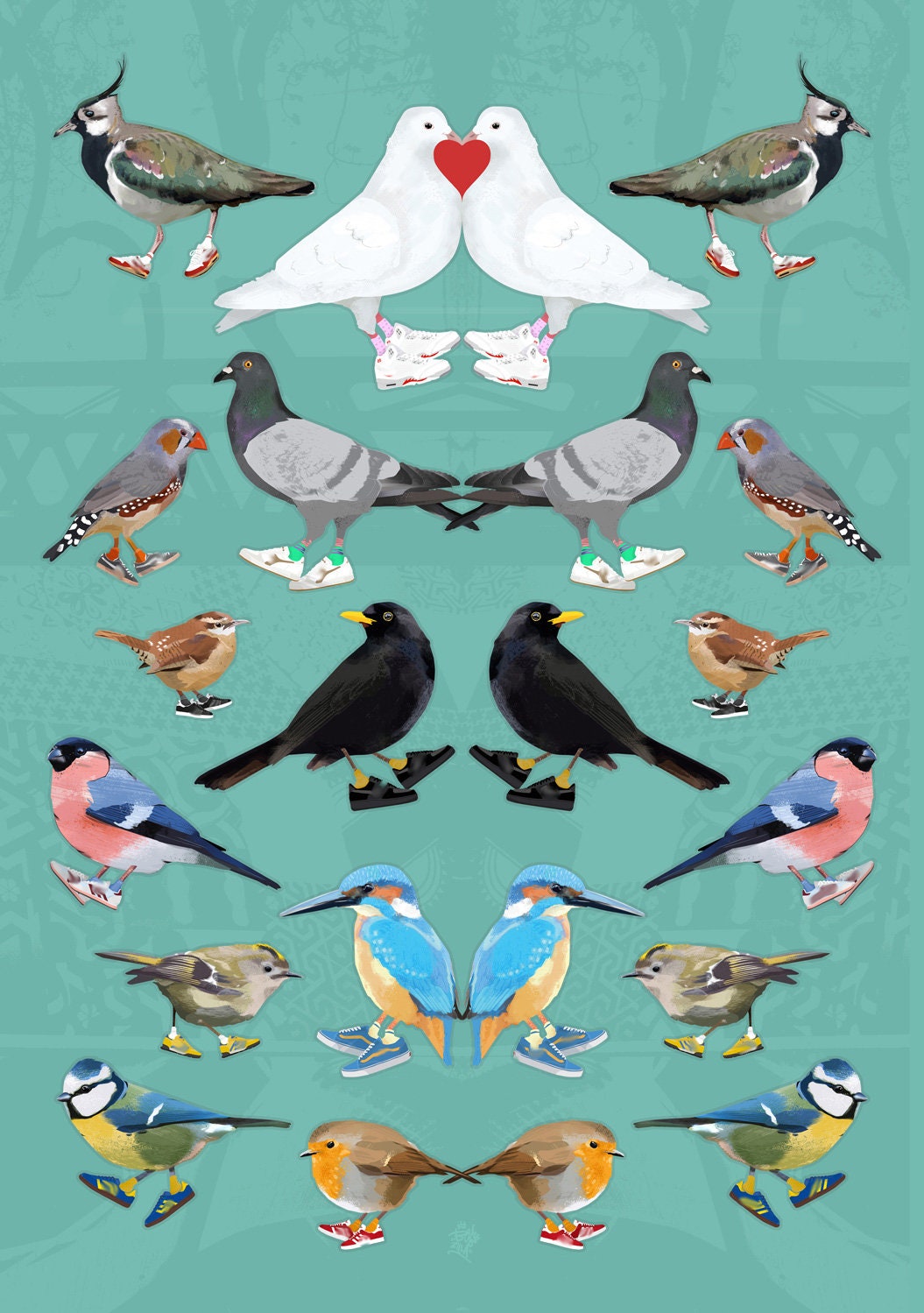 Urban Bird Multi Print: quirky bird wall art, british bird art, beautiful nature gift ideas