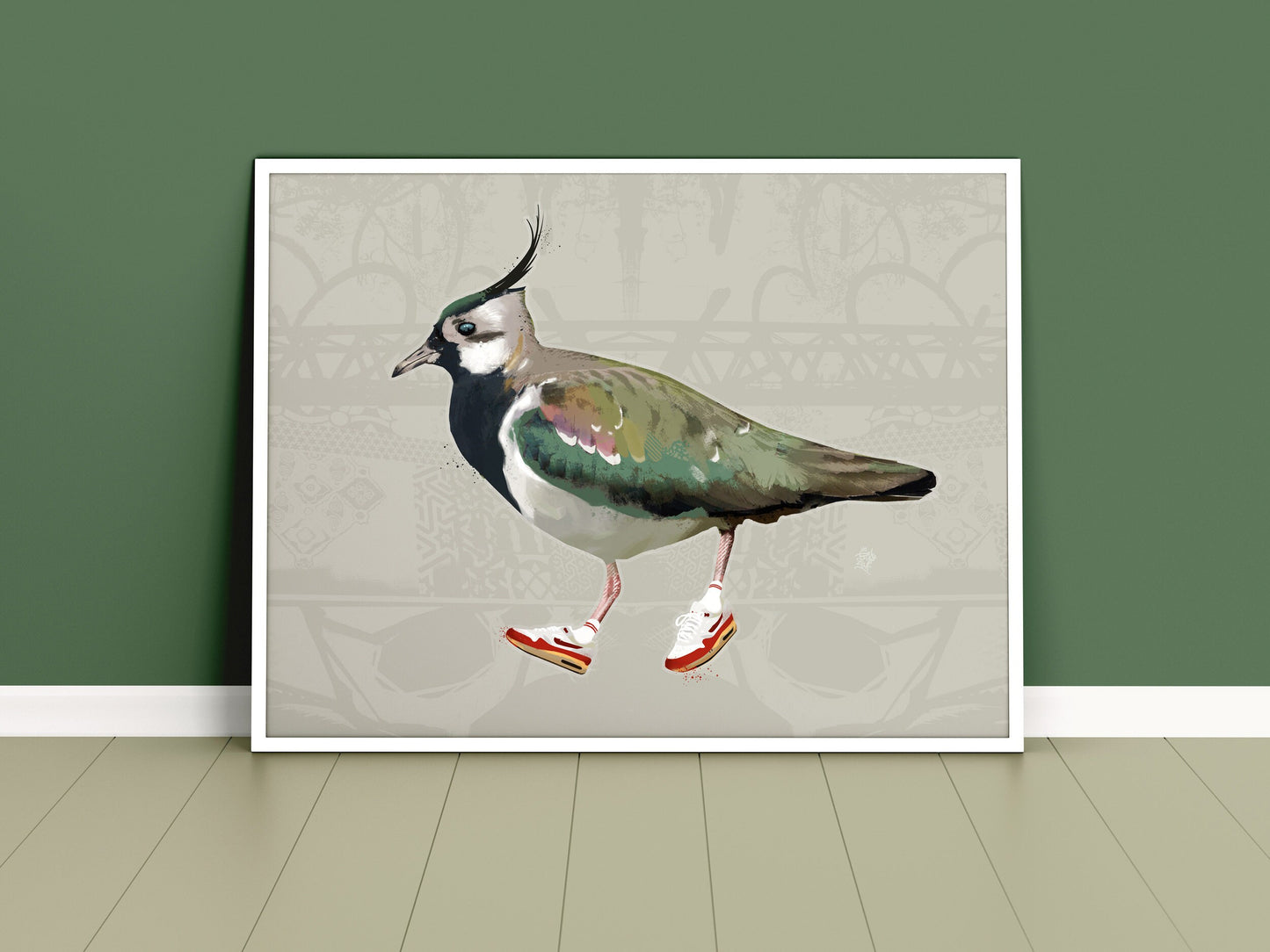 Lapwing in Nike Air Max 1 sneakers stone grey A3 print