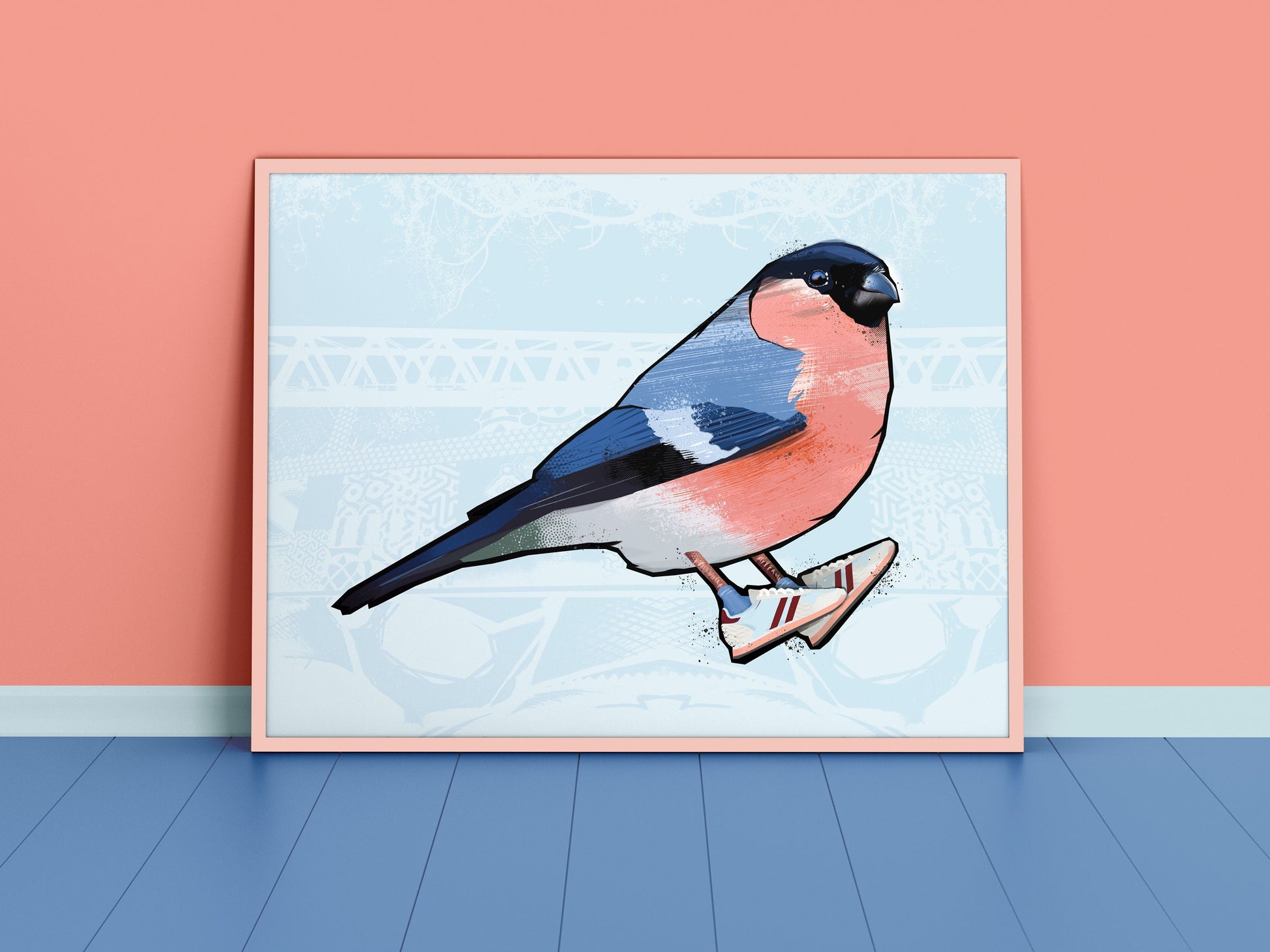 Bullfinch Print, British Birds, Bird Print, Bird illustration, Bird Poster, Bird Art, Ornithology, Sneakers, Trainers, gifts