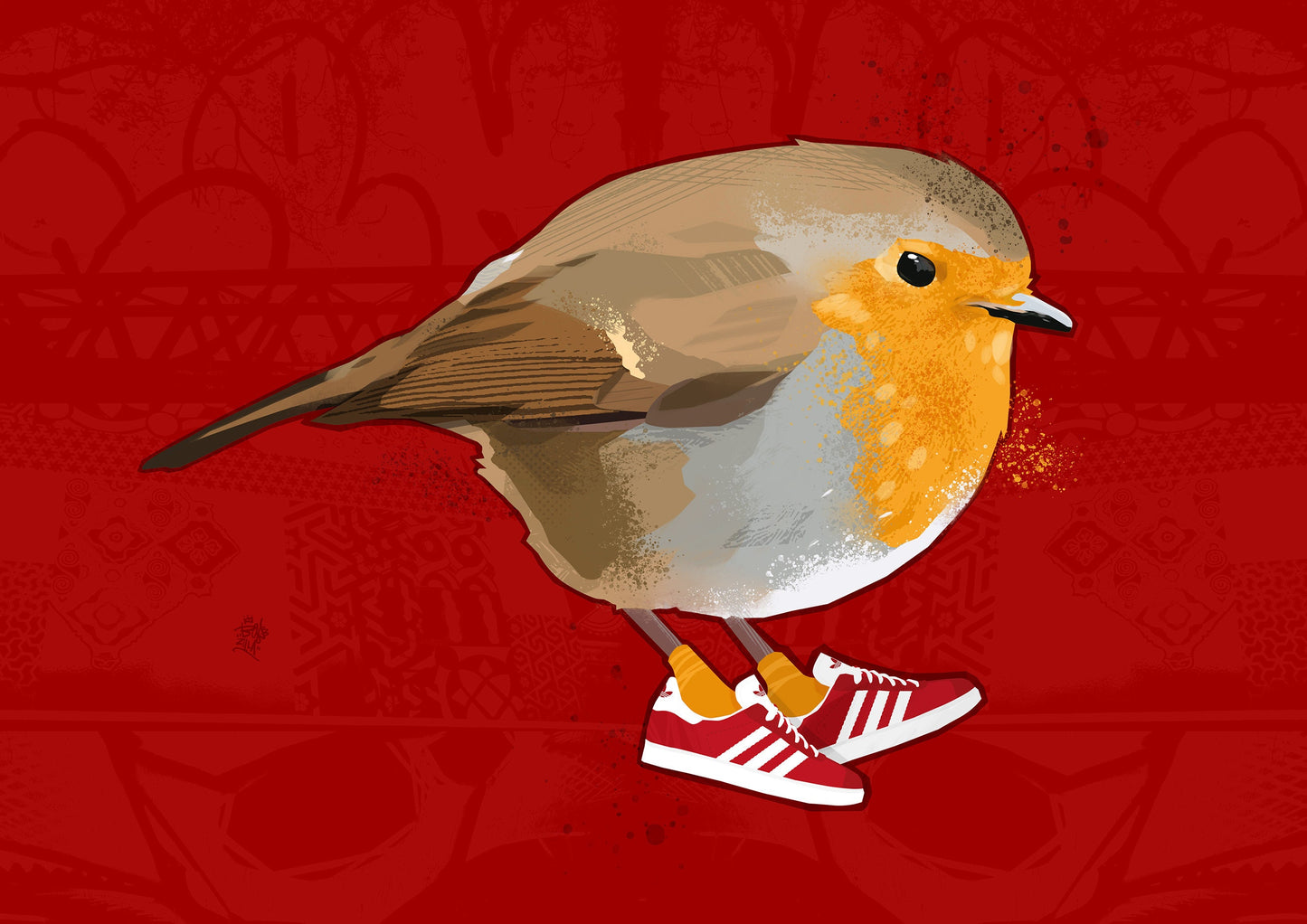 Robin Redbreast, Cool Bird Art, Cool Bird print, British Birds, Bird Print, Bird illustration, Bird Art, Ornithology, wall art, sneakerfreak