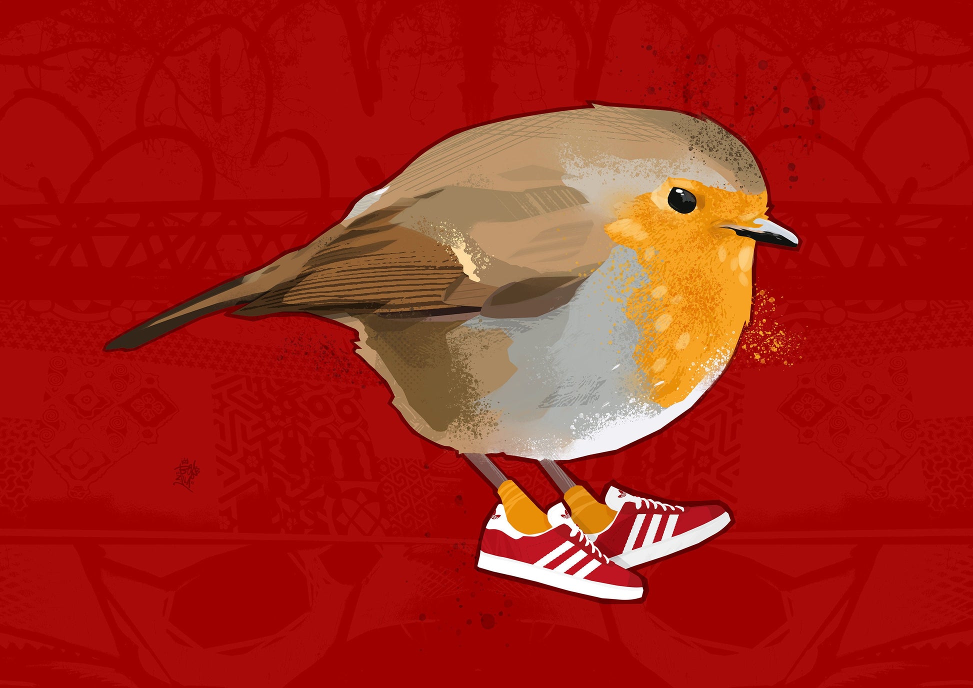 Robin Redbreast, Cool Bird Art, Cool Bird print, British Birds, Bird Print, Bird illustration, Bird Art, Ornithology, wall art, sneakerfreak