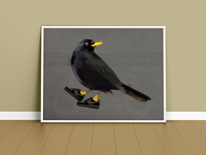 A3 Blackbird Print, British Birds, Bird Print, Bird illustration, Bird Poster, Bird Art, Ornithology, Sneakers Print, wall art, Trainers Art