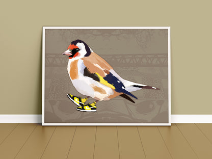 Goldfinch Print, Cool Bird Print, Cool British Birds, Funky bird art, British Bird Poster, Cool Wall Art
