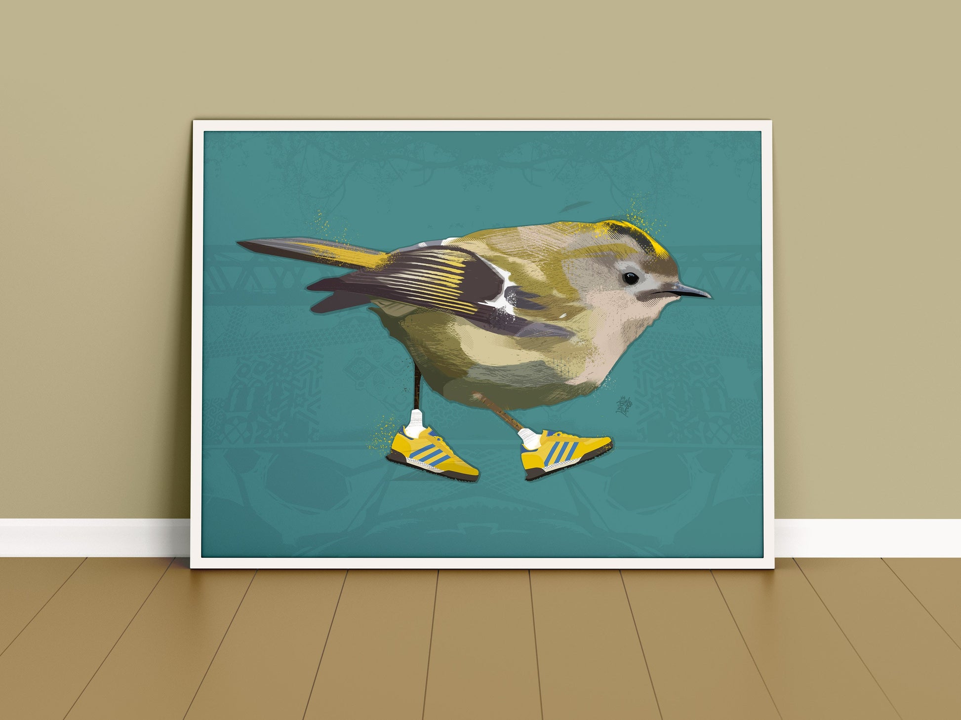 Goldcrest Print, Sneakers, Cool Bird Art, Cool Bird print, British Birds, Bird Print, Bird illustration, Bird Art, Ornithology, wall art