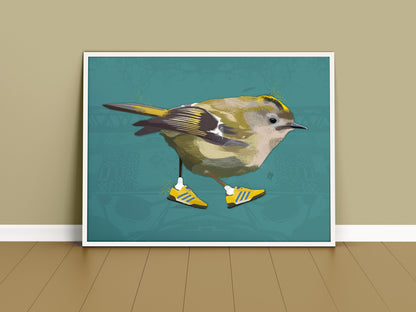 Goldcrest Print, Sneakers, Cool Bird Art, Cool Bird print, British Birds, Bird Print, Bird illustration, Bird Art, Ornithology, wall art