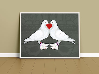 Love Doves, Peace and Love Print, British Bird Art, Dove Print, Cool Peace Poster, Cool Bird Art, Interior decoration, Cool wedding gift