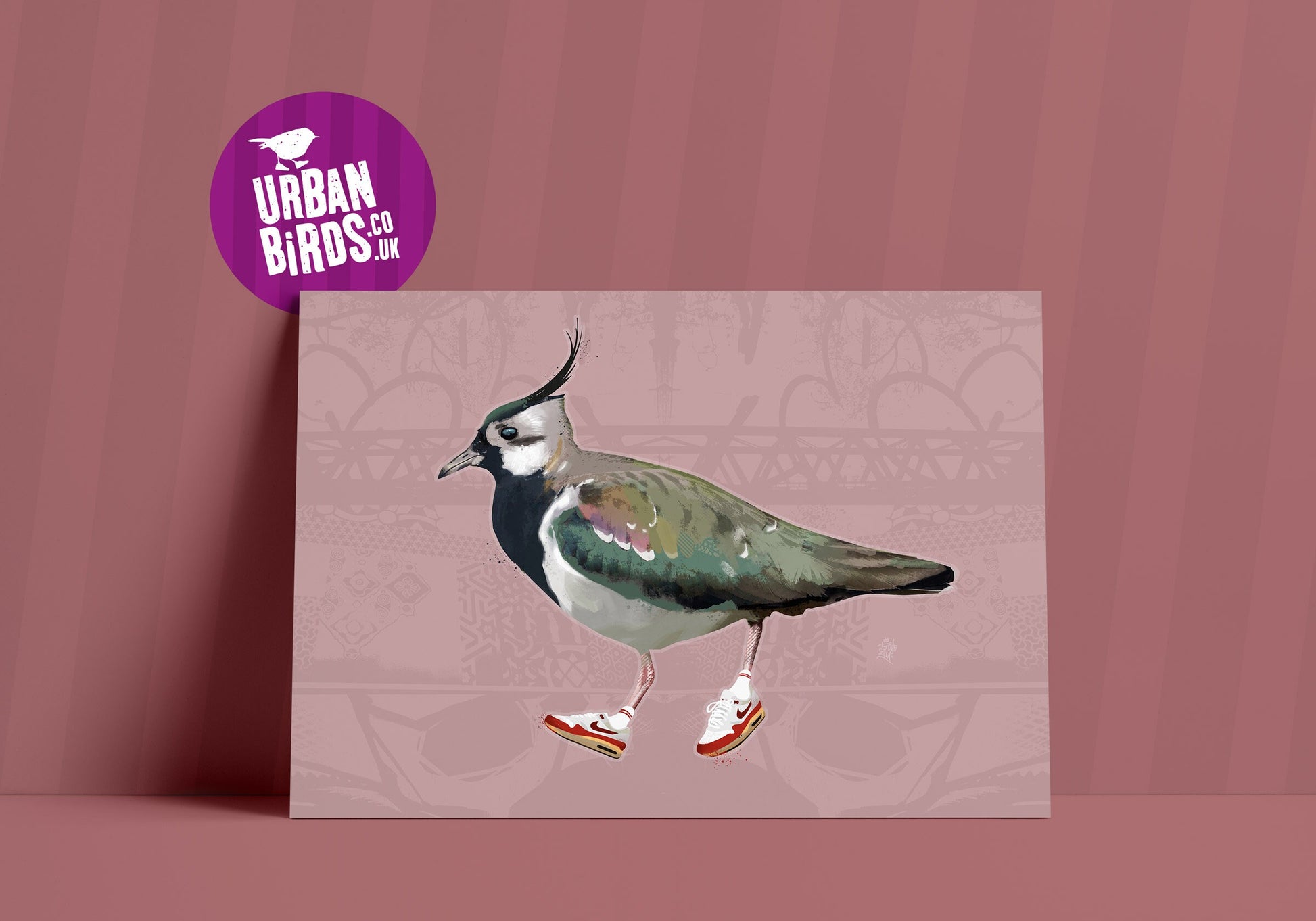 Lapwing in Nike Air Max 1 sneakers pink A3 print