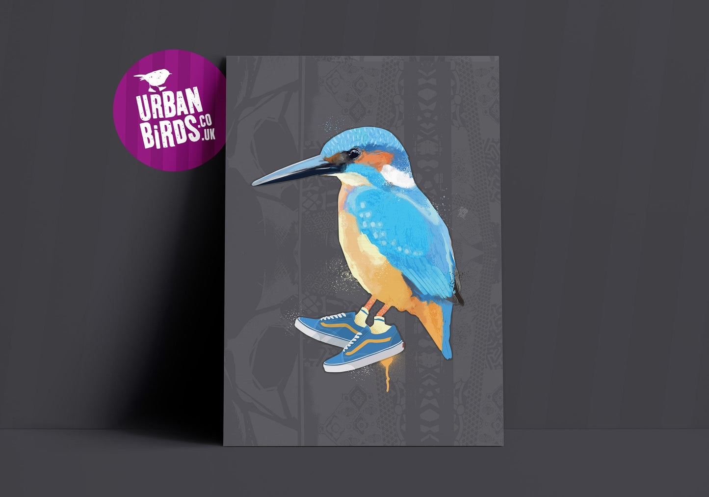 Kingfisher Wall Art, Cool Bird print, British Bird Print, Quirky Bird illustration, Vans Sneakers, Bird Art, Bird Watcher Gift
