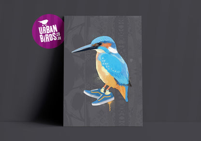 Kingfisher Wall Art, Cool Bird print, British Bird Print, Quirky Bird illustration, Vans Sneakers, Bird Art, Bird Watcher Gift