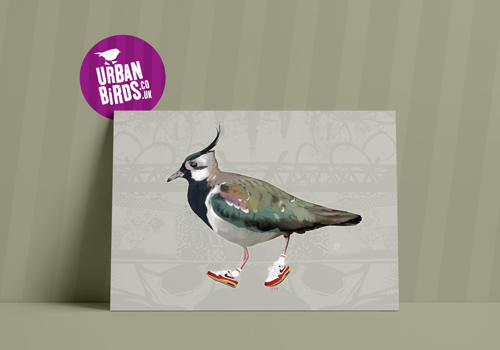 Lapwing in Nike Air Max 1 sneakers stone grey A3 print