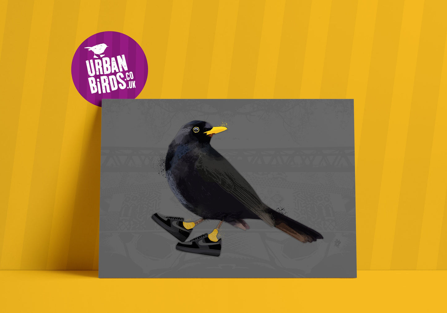 A3 Blackbird Print, British Birds, Bird Print, Bird illustration, Bird Poster, Bird Art, Ornithology, Sneakers Print, wall art, Trainers Art