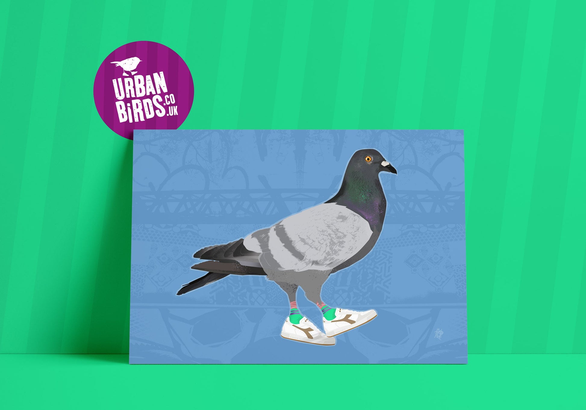 Funky Pigeon Print, UK Birds, British Birds, Bird Print, Bird illustration, Bird Poster, Cool Bird Art, Ornithology, wall art