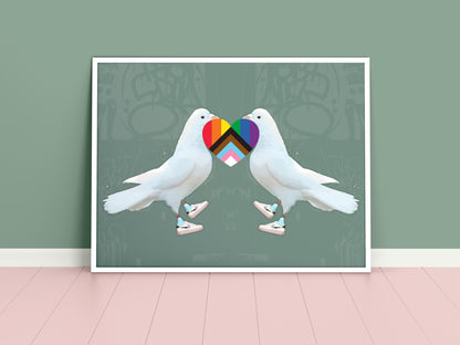 Freedom Doves - A3 illustrated print celebrating everything LGBTQ+