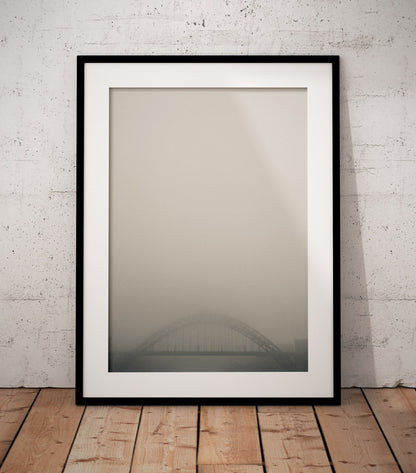 An image of the Newcastle Tyne Bridge in thick fog
