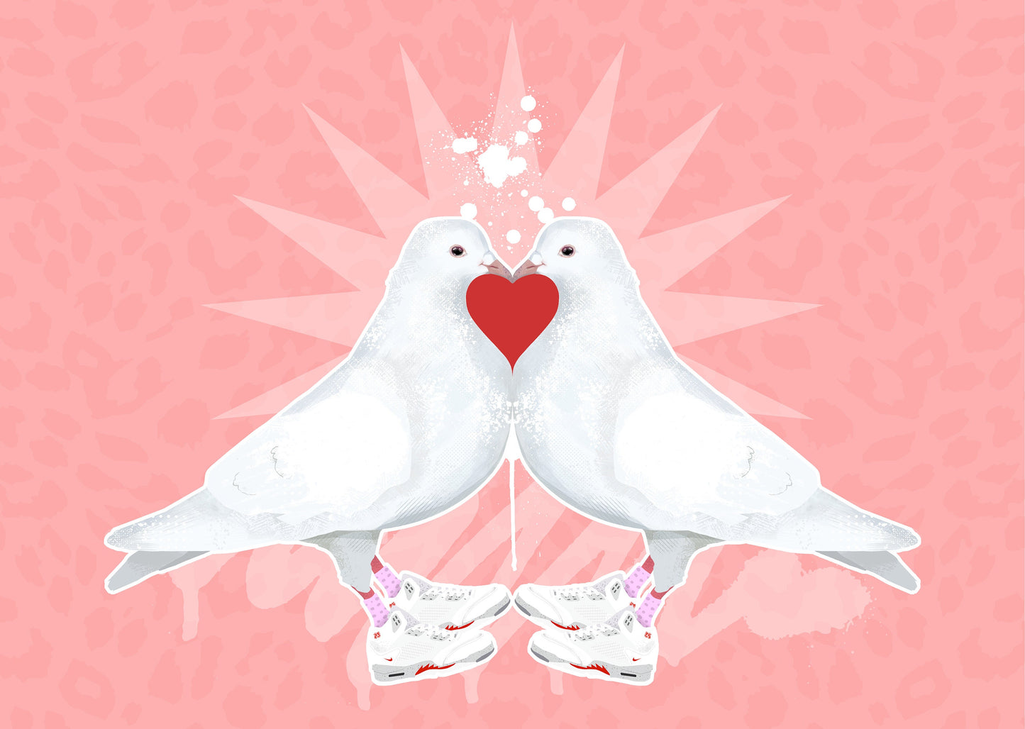 Close-up of Love Doves illustration with intricate details and heart accents