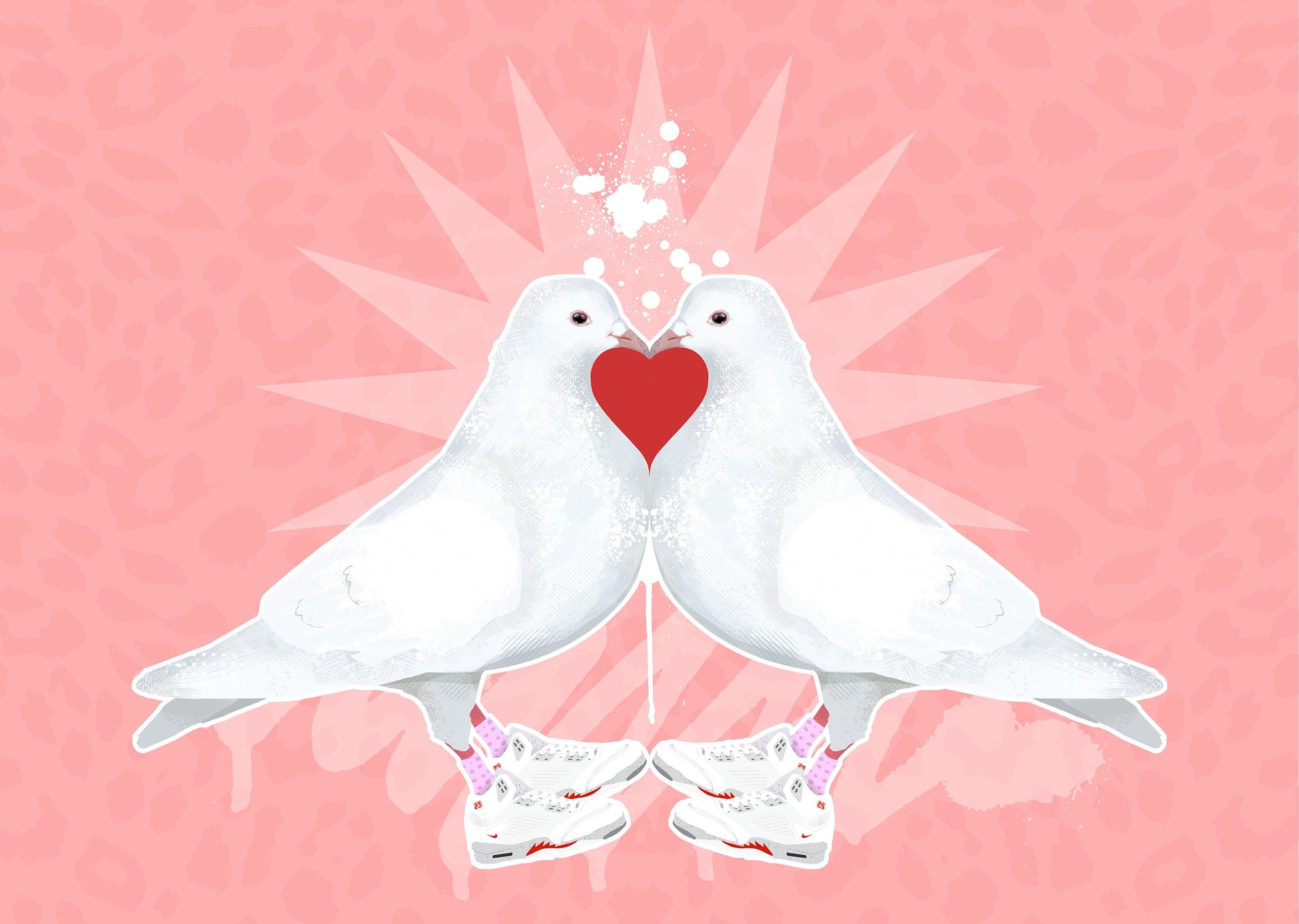 Close-up of Love Doves illustration with intricate details and heart accents