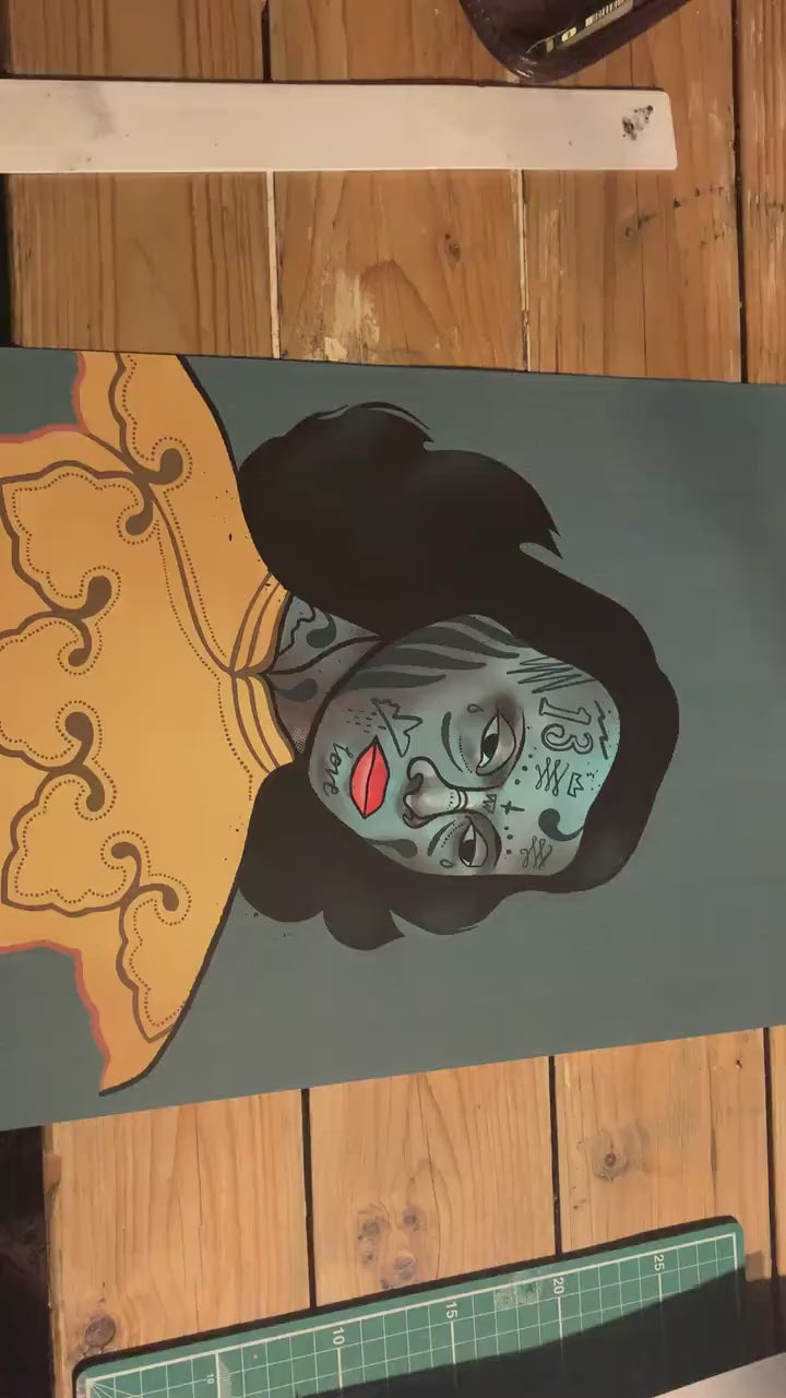 Tattooed Tretchnikoff 'Green Lady', Kitsch Print, Kitsch wall art, cool print, retro art, Vintage, updated classic